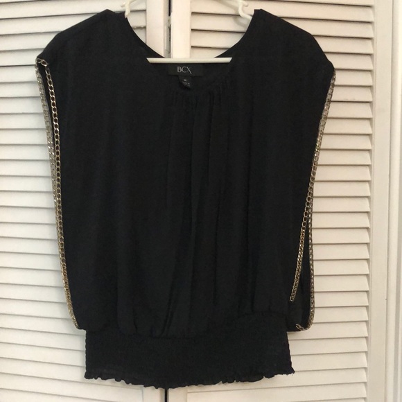 BCX Tops - BCX Black Top with Gold Chain Accents